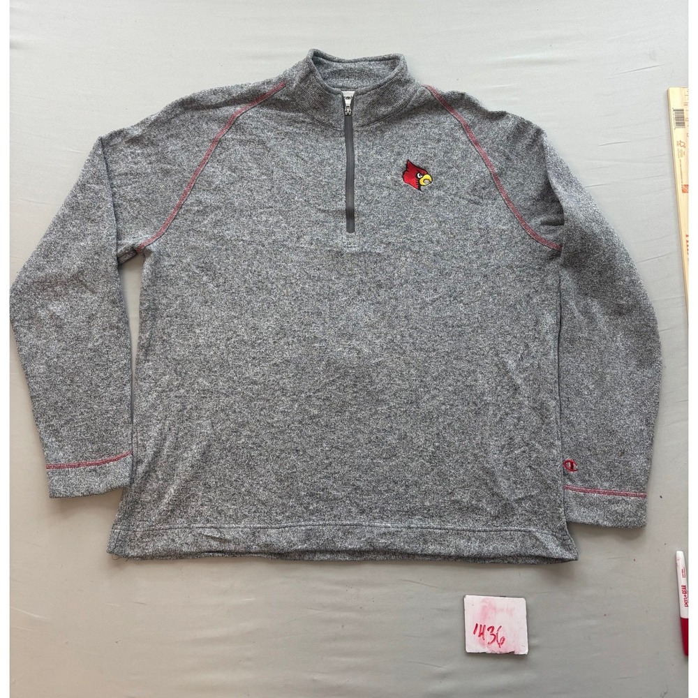Champion Louisville Cardinals Mens XL Quarter Zip Pullover Gray Heathered Knit